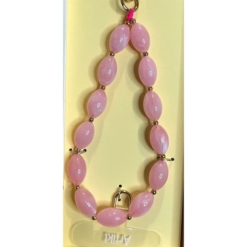 Chic Trendy Pink Beaded Wristlet Phone Lanyard Strap Boho Iphone Feminine